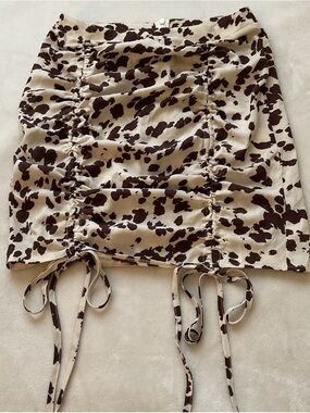 Nasty Gal Cream and Brown Cow Print Ruched Mini Skirt